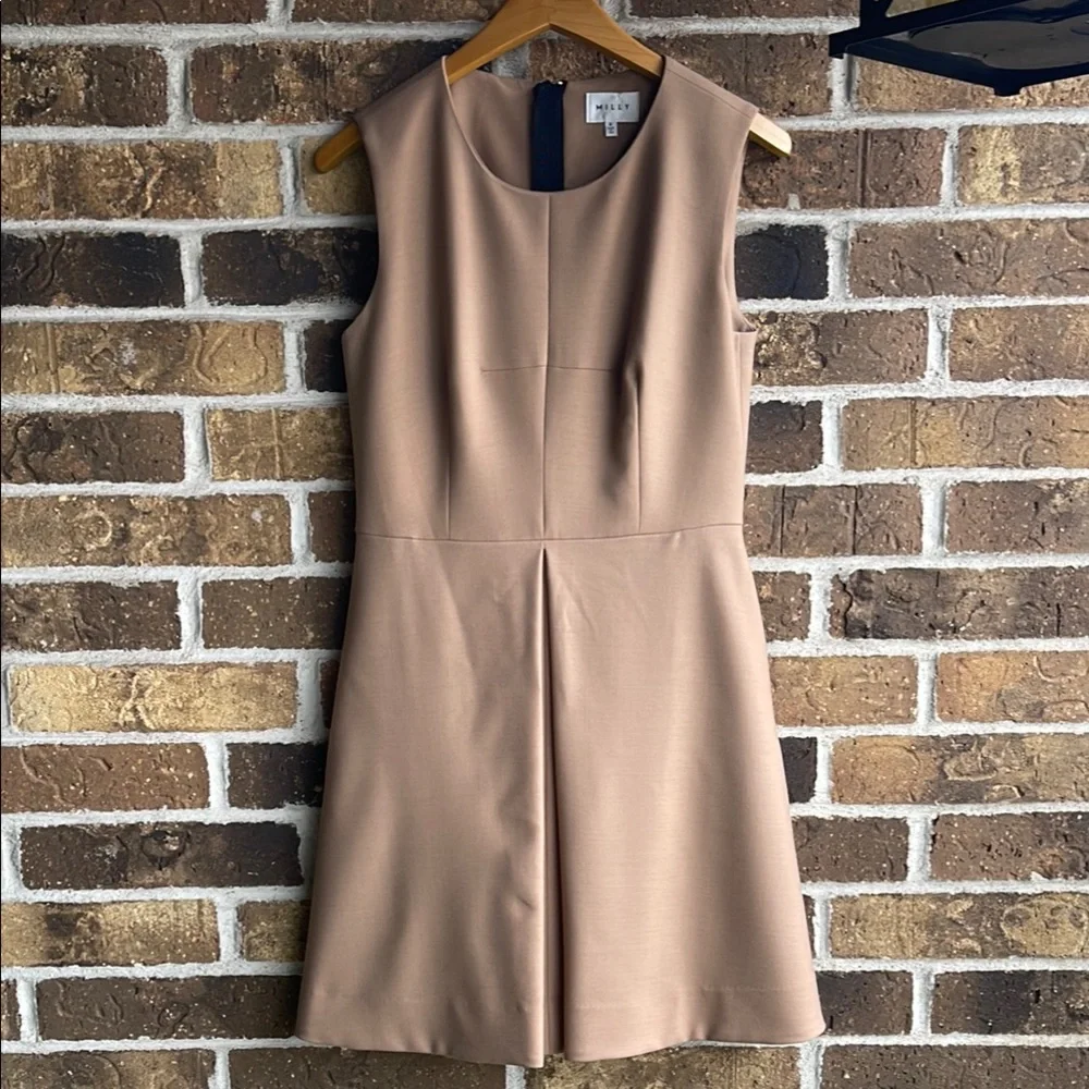MILLY Elegant Tan Wool Sleeveless Dress - Picture 6 of 11